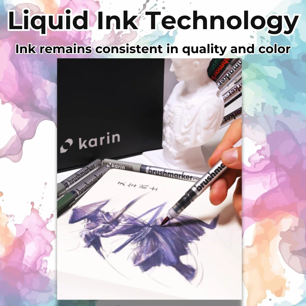 KARIN Megabox Brushmarker PRO set. 60 Farben Brushpens auf Wasserbasis geeignet zum Malen, Zeichnen und Handlettering, 1 stück (63er Pack)