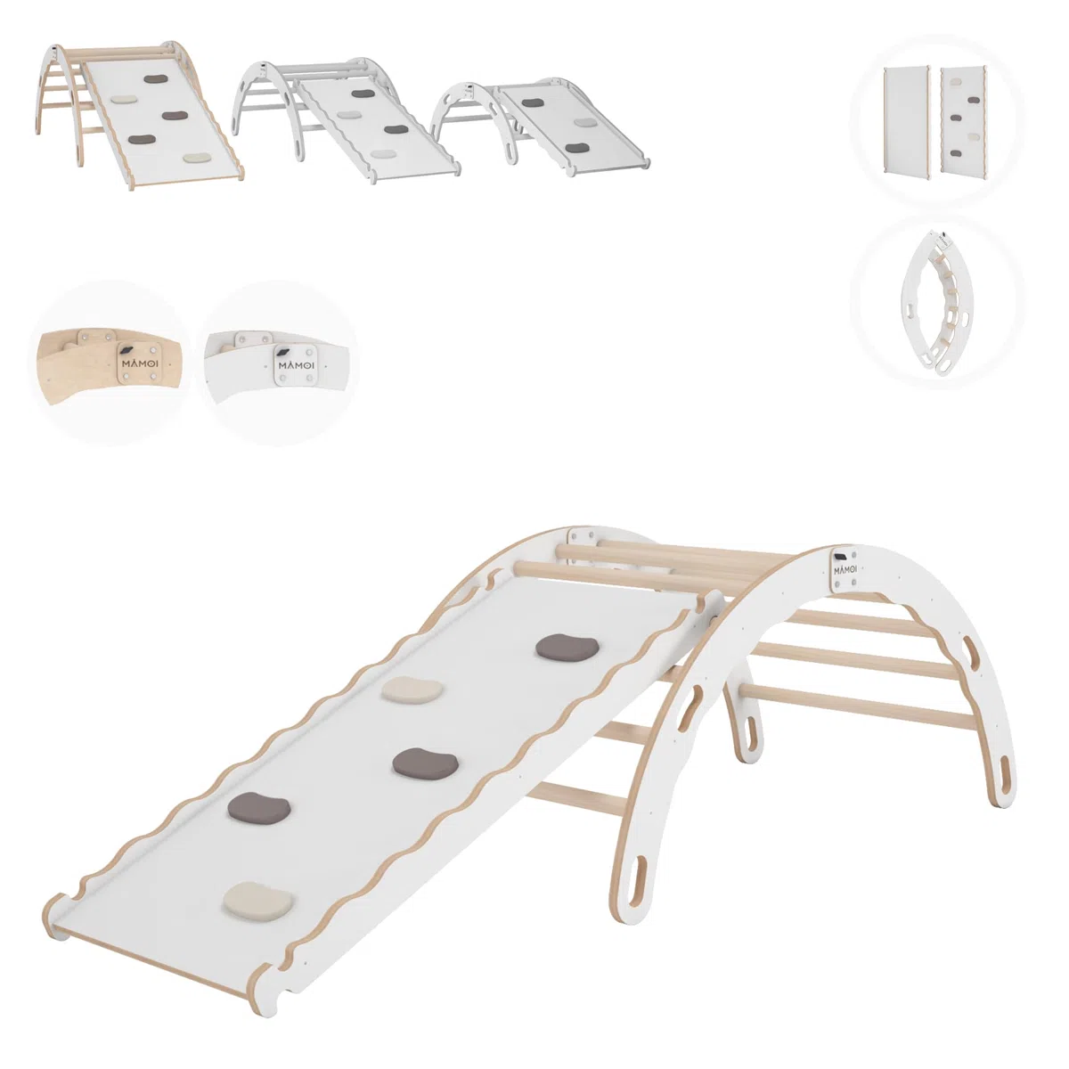 MAMOI® Kletterbogen mit Rutsche, Kletterdreieck, Klettern, aus Holz, Holzbogen, Rutschbrett für Spielplatz, Klettergerüst Indoor