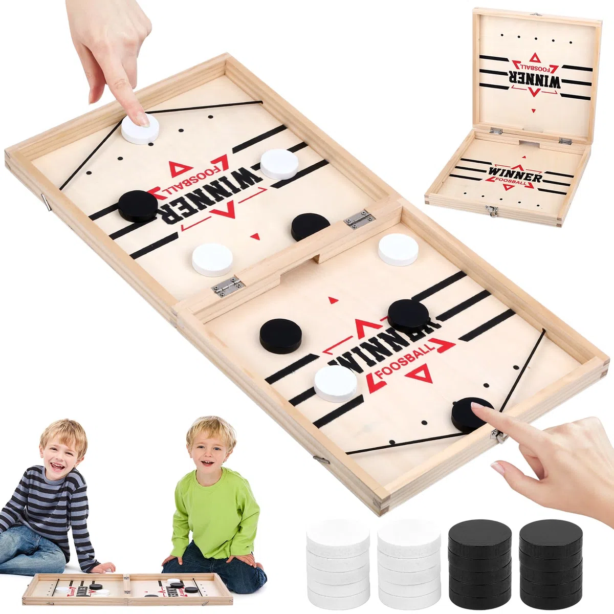 Fast Sling Puck Game - Foosball Winner Board Game, 2 in 1 Sling Puck Spiel Klappbar Hockey Brettspiel 2 Personen Tischfussball Gewinnerspiel Portable Tischhockey Kinder Interaktion Match-Spiel,58x29cm