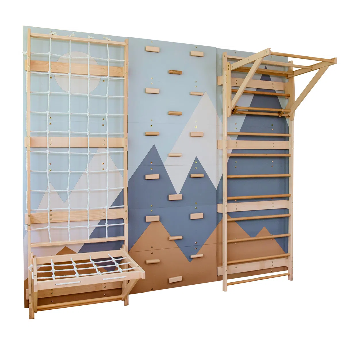 Wood And Hearts Sprossenwand, Klettergriffe, Kletterwand kinderzimmer, Klettern, Indoor Spielplatz, Klettersteine, Baby Klettern Indoor, Spielplatz (Kletterwand-Gym + Sit-Up-Stange)