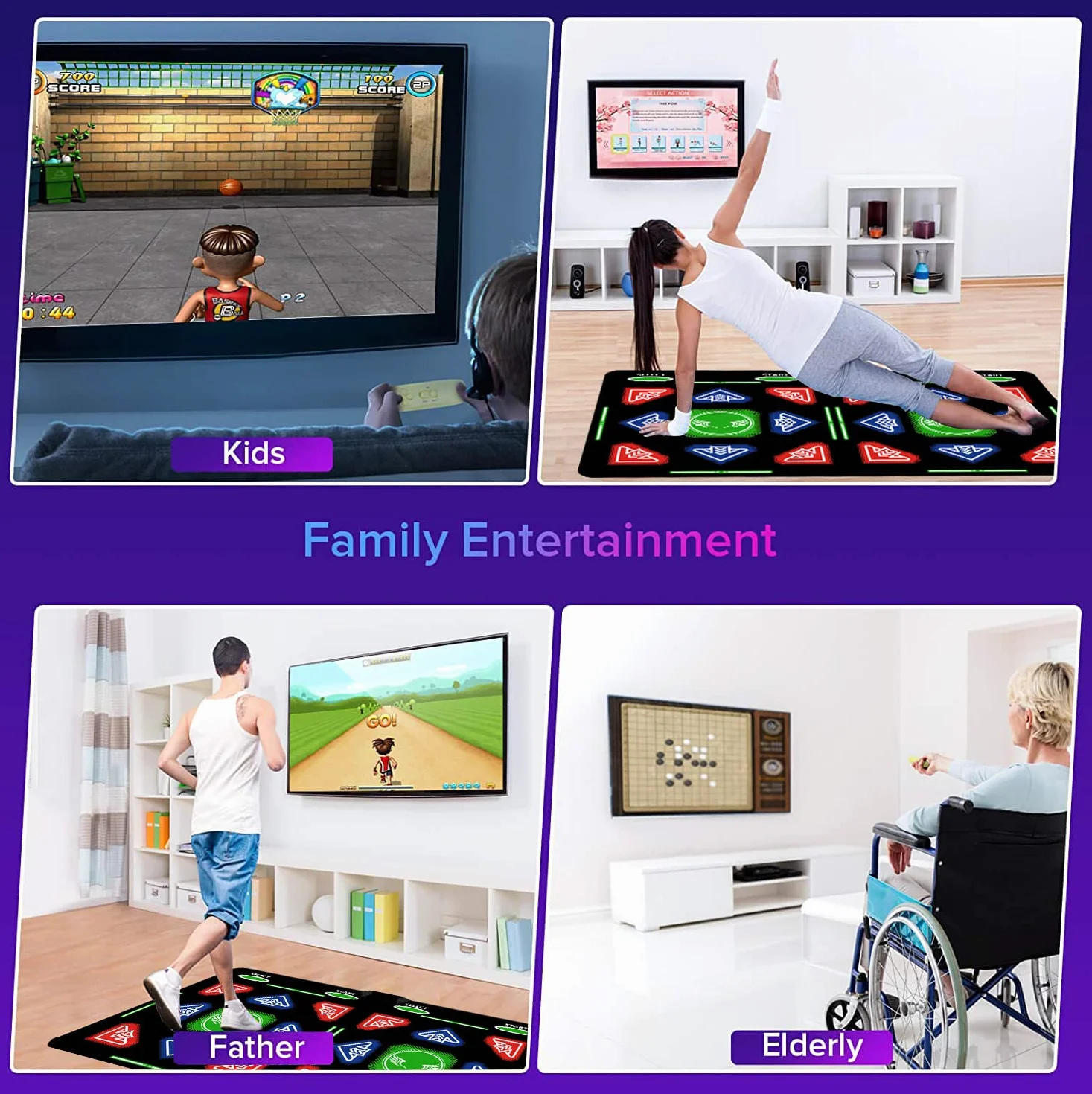 Double Dance Mat für Kinder & Erwachsene,mit 64GB Speicherkarte,1000 Spielen,885Liedern & 81MVs – HDMI Fitness-Tanzmatte mit MV/3D/Cartoon Dance Modus,geeignet für TV-Unterhaltung und Familienfitness