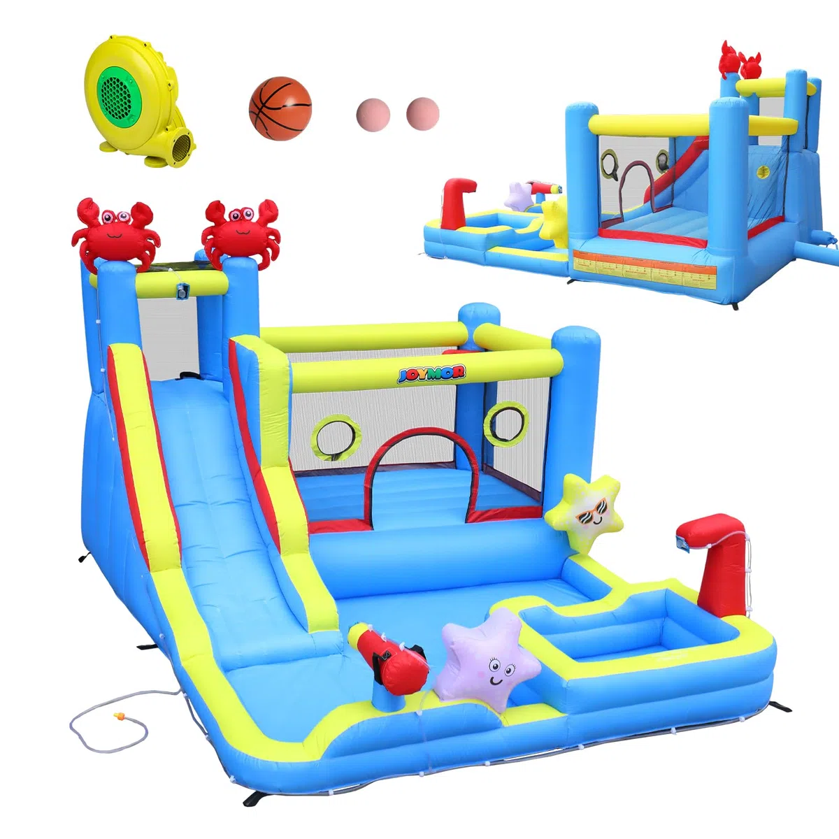 Bonnlo hüpfburg Indoor/Outdoor, hüpfburg mit Gebläse und Troken-/Wasserrutsche, Spielhaus Outdoor für Kinder ab 3 Jahre (Blau-XXL)