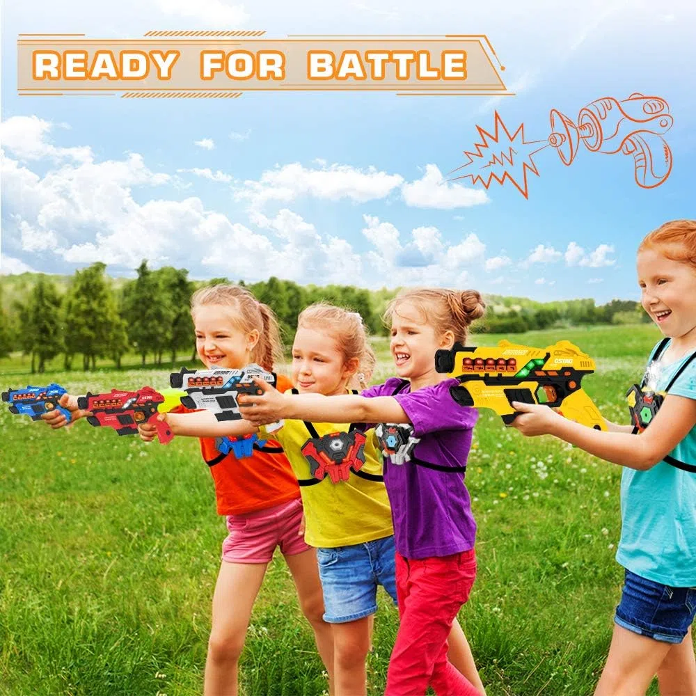 VATOS Laser Tag Spielzeug Pistole Sprühfunktion und LED-Bildschirm, 4er-Set Lasertag mit Westen für Kinder Teenager Erwachsene Familie, Gruppenspielzeug für 6 7 8 9 10 11 12+ Jungen Mädchen