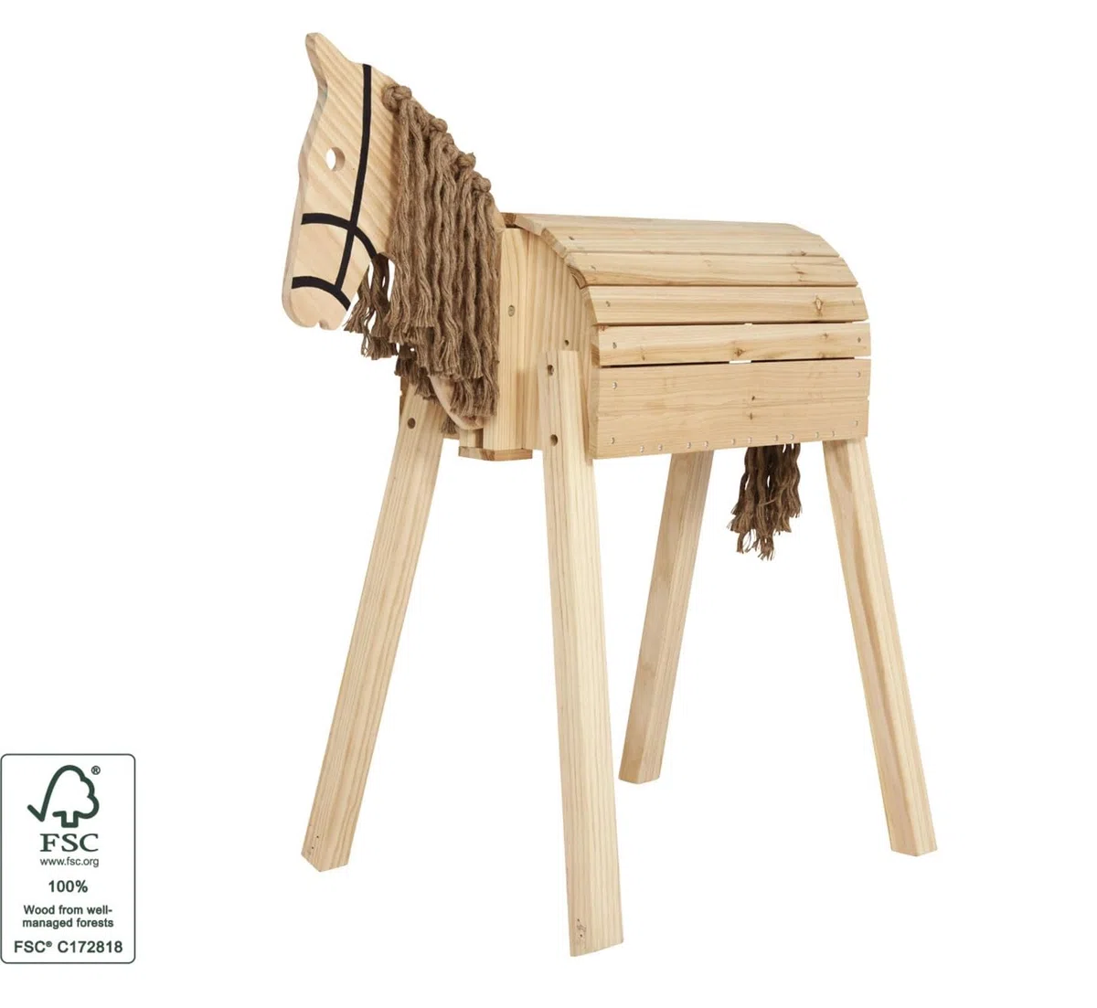 ToyToyToy Holzpferd Spielzeug Pferd Stehpferd aus Holz mit Zügel in and Out 103 cm