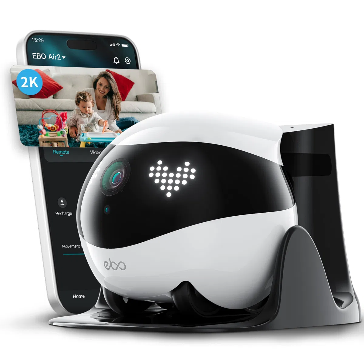 Enabot EBO Air 2 FamilyBot-Intelligenter 2K Überwachungskamera Roboter mit Selbstaufladung,Patrol Roboter für die Heimüberwachung,Kabellose Hundekamera&Katzen Kamera mit Nachtsicht,2-Wege-Audio (Weiß)