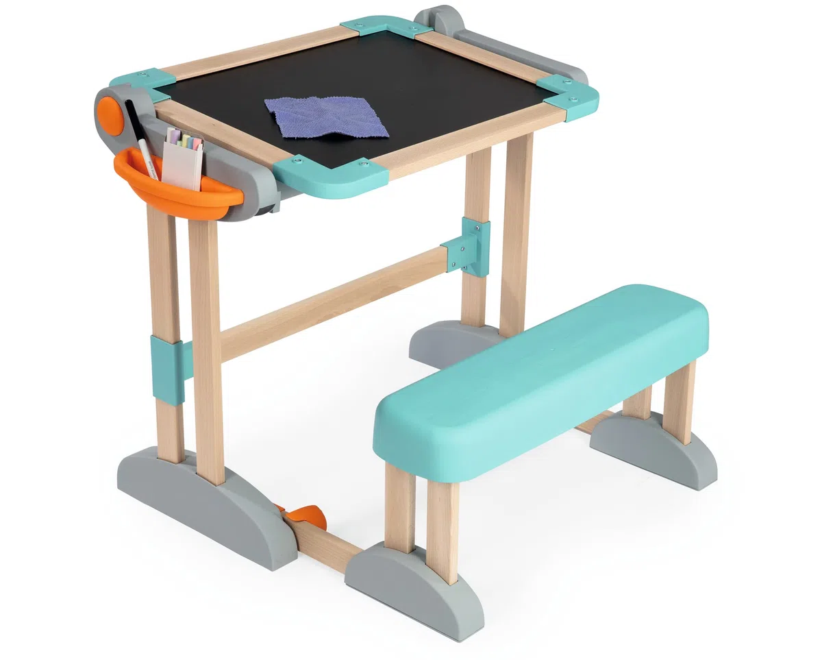 Smoby - Holzschreibtisch 2-in-1 - Zusammenklappbar, Schreibtisch und Kreativtafel, viel Zubehör, aus Buchenholz, für Kinder ab 3 Jahren