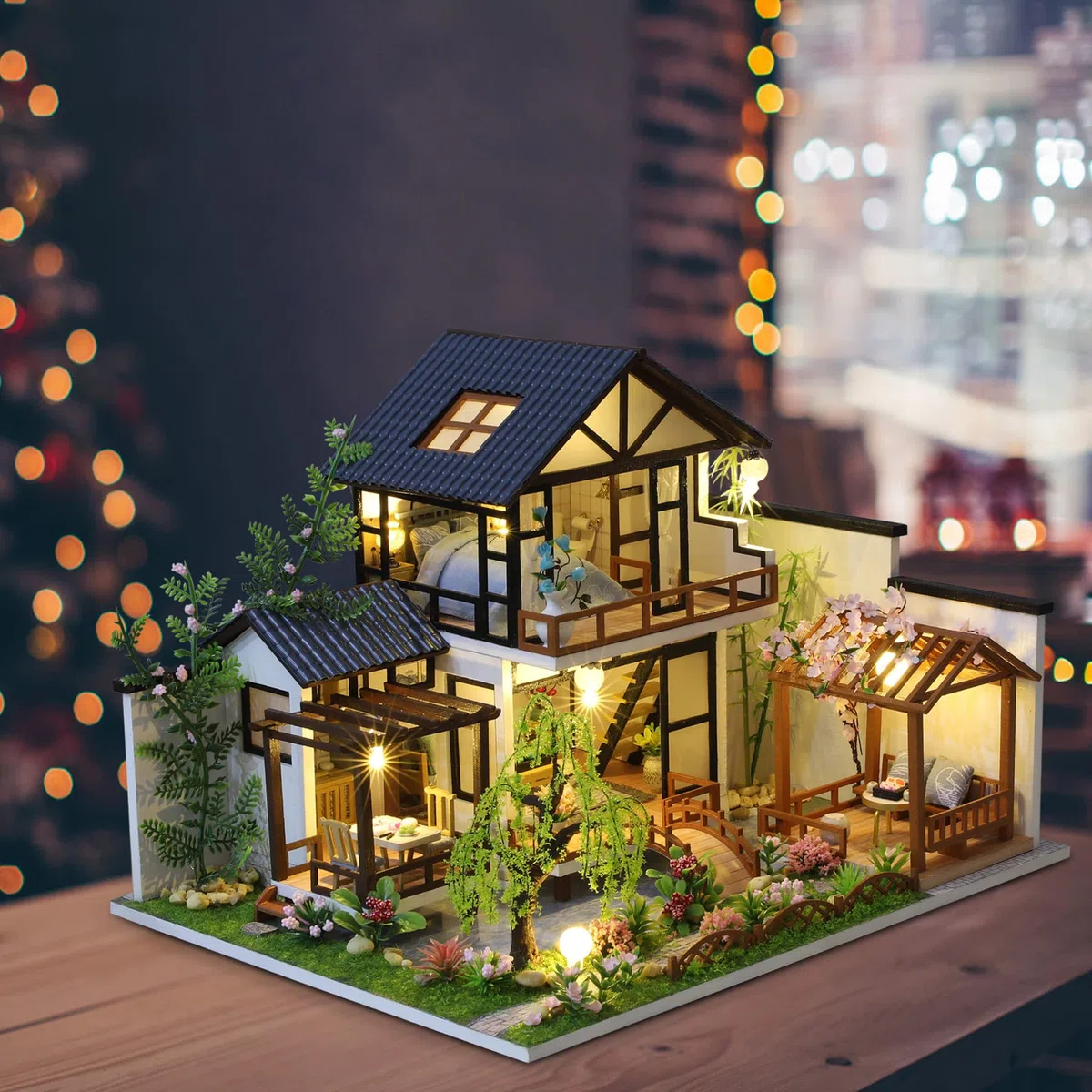 Cuteefun DIY Miniatur Puppenhaus Kit zum BAU Miniatur Haus mit Musik Möbeln und Werkzeugen Selber Bauen Kreative Bastelgeschenkidee (Orientalische Villa)